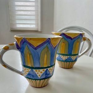 Vintage MacKenzie Childs Pair of Ceramic Mugs